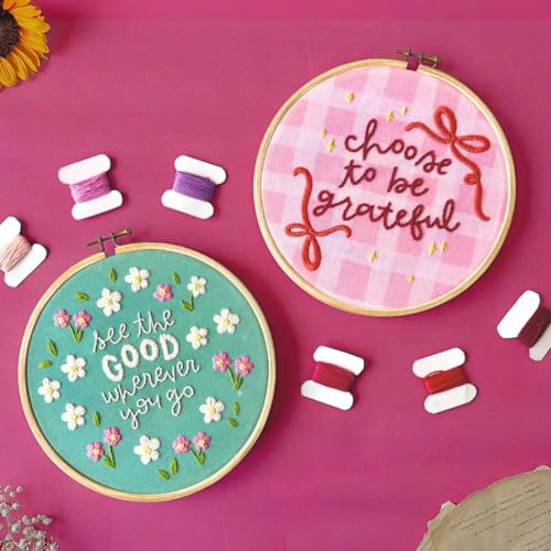 Image of KNOT YOUR TYPE The Kindness Quote DIY Embroidery Kit for Beginners | Hand Embroidery Kit with Complete Stitching Materials | Creative Art & Craft Gift Set for Adults | Bundle of 2