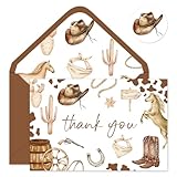 FYSUIMU 24 Pack Western Cowboy Thank You Cards Brown Cowboy Hat Boots Horse Note Card with Envelopes Stickers Greeting Blank Card for Birthday Baby Shower