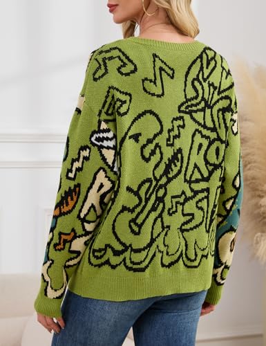 Kissonic Women's Dinosaur Sweater Vintage Button Down Unisex Casual Letter Cute Kintted Cardigan3