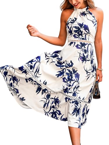 CUPSHE Women's Midi Dress Halter Paisley Sleeveless Cutout Waist Long Beach Boho Summer Dress