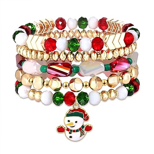 Moloch Christmas Bracelets For Women Enamel Snowman Xmas Charm Bracelets Stackable Christmas Beaded Stretch Bracelets Christmas Xmas Holiday Jewelry Gifts cover