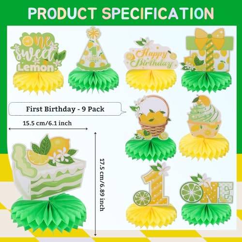 Image of 9pcs Lemon First Birthday Honeycomb Centerpieces Sweet One Lemon Party Table Decorations Summer Lemonade Tabletop Centerpieces for Baby Shower 1st Birthday Table Topper Sign Decorations