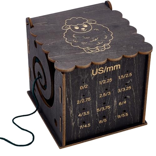 Image of FINGERINSPIRE Wooden Yarn Box 5.5x4x5.4inch Coffee Color MDF Wood Yarn Bowl with Crochet Hook Measuring Hole Multifunctional Detachable Knitting Tool Storage Box Knitting Organizer for Yarn