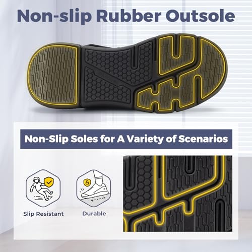 FitVille Men's Extra Wide Fit Diabetic Shoes with Double Straps, Easy-Close Orthopedic Slippers for Swollen Feet Plantar Fasciitis, Lightweight Walking Trainers X-Wide 7 UK Black - Image 6