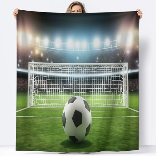 Manta de Franela Tema Deportivo Fútbol ​​Portería 3D Impresión Manta 180 x 200 cm Super Suave Cálida Microfibra Mantas de Sofá Manta De Lana para Camping Dormitorio Sala de Estar Decoración del Hogar