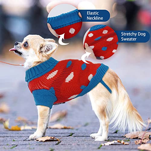Pumyporeity Dog Sweater, Pet Turtleneck Knitwear For Small Medium Dogs, Puppy Cute Polka Dot Knitted Jumper For Fall Winter, Dog Pullover Knit Clothes Vest Sweatshirt Christmas New Year Holidays #TOP1