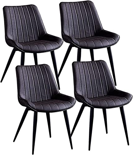 SJIALEN Set of 4 Modern Dining Room Chairs, Cushioned Soft Seat Bedroom Home Office Chairs Sturdy Metal Legs Faux Leather Office Chair Kitchen Chair (Color : Brown, Size : 46x53x83cm)