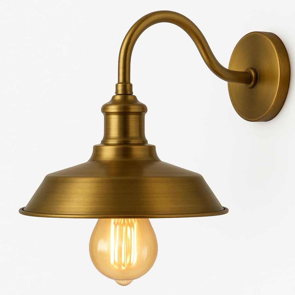 DC VOLTAGE Vintage Swan Neck Wall Sconce Light Fittings Metal Pluto Shade Shape Indoor wall Light for Bedroom Dining Room Foyer Garage Guestroom and Kitchen