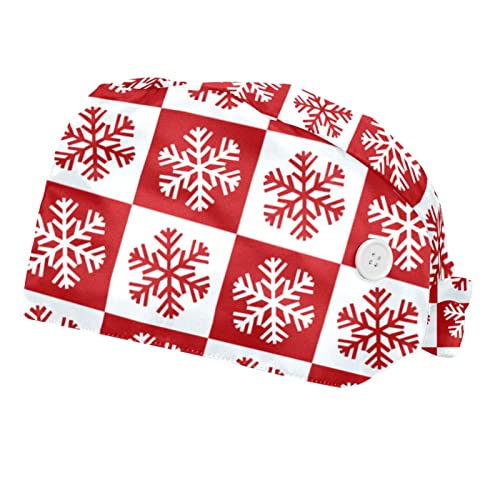 Chapeaux bouffants flocon de neige rouge de Noël JDEZ en lot de 2 casquettes de travail