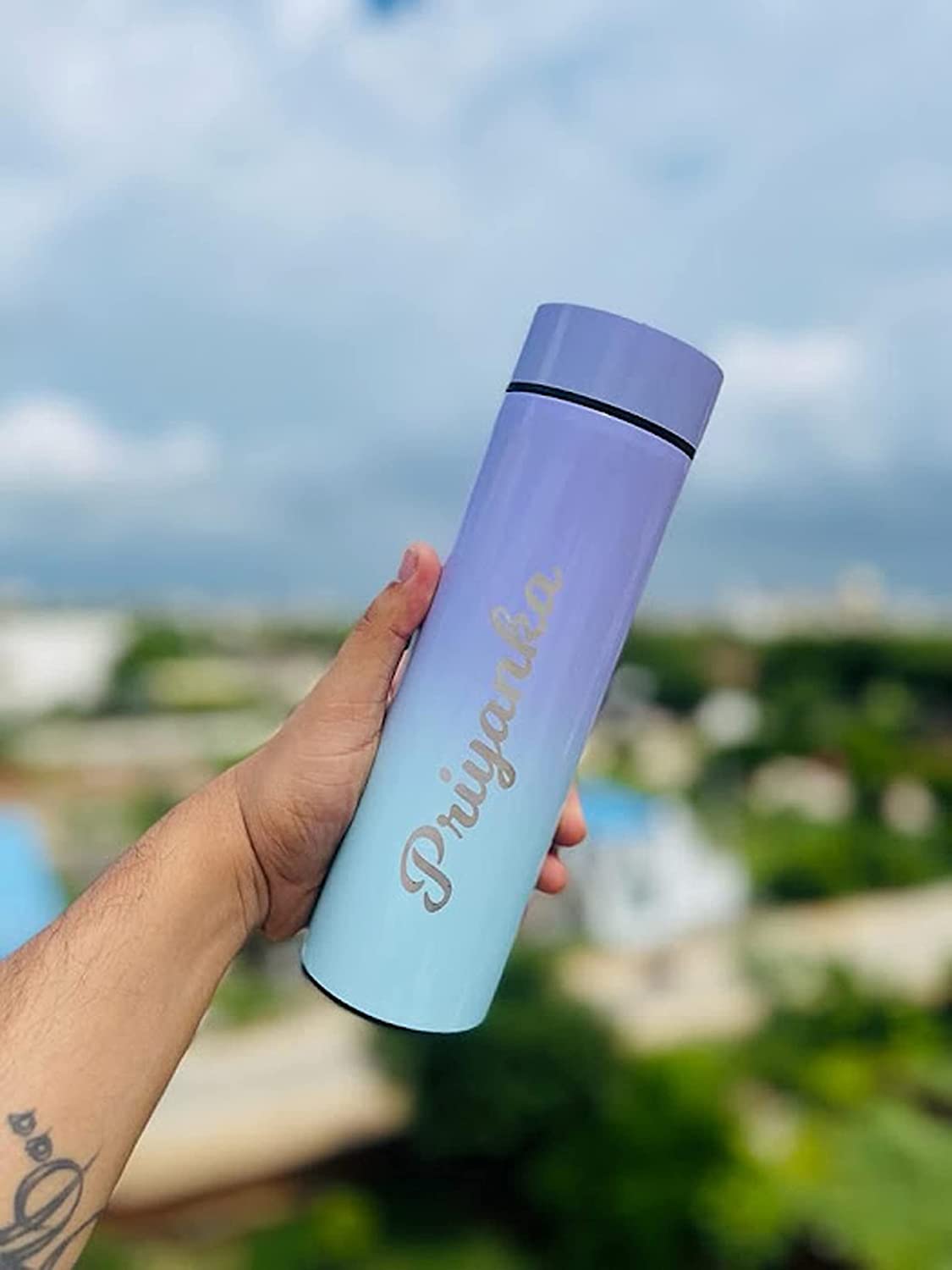 Tanvi Crafts Your Name Personalized Engraved Temperature Steel Bottle With Led Display For Office - School, Gym Outdoor Or Sports (Name Engraved ON All Bottle) - Pack of 1