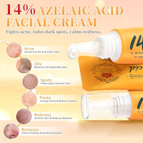 14% Azelaic Acid Acne Cream - Dark Spot Remover for Face, Acne Treatment & Acne Spot Treatment Salicylic Acid & Niacinamide – Redness Reducing Skin Care,Evens Tone & Soothe Irritation & Rosacea,1oz