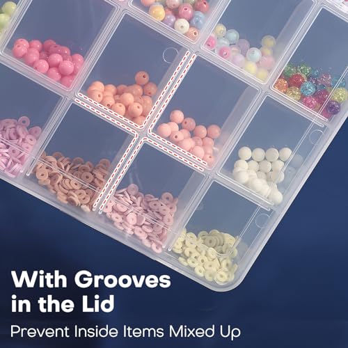 Image of Udefineit 32 Grids Large Plastic Organizer Box with Fixed Dividers, Bead Storage Compartment Organizer Box for Jewelry /Nail /Screw /Small Parts, Clear Compartment Container Storage Case Tackle Box