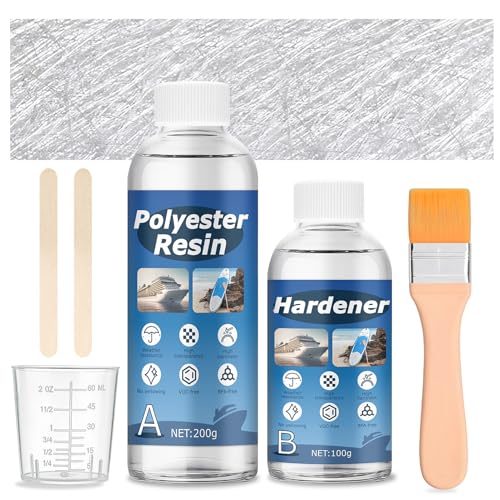 YOTEBLE Fiberglass Mat with 200g Fiber Glass Resin and 100g Hardener Brush Measuring Cup Stirring Rod Fix Holes Chips Cracks Pits Scratches for Various Boats Cars