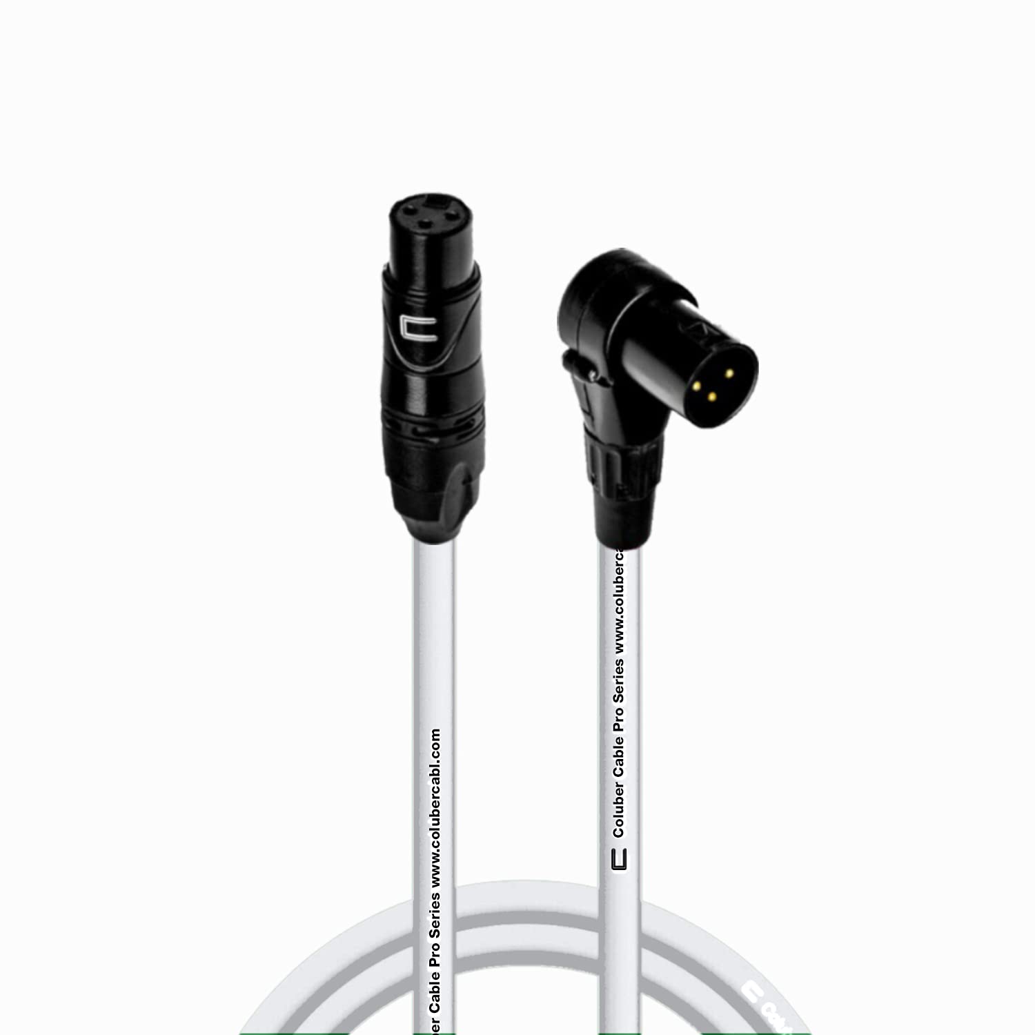 Balanced XLR Cable Female to Right Angle XLR Male - 10 Feet White - Pro 3-Pin Microphone Connector for Powered Speakers, Audio Interface or Mixer for Live Performance & Recording