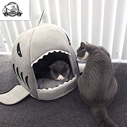 BADASS SHARKS Shark Pet House Products Warm Soft Dog House Pet Sleeping Bag Shark Dog Kennel Cat Bed Cat House 42cm/50cm (50cm, Grey)