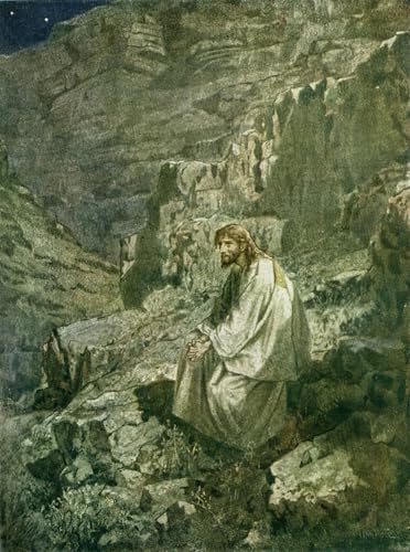 Póster de lienzo de la tentación de Jesús, una obra artística de William Hole de 60x90cm