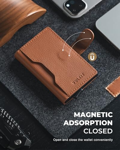 Image of VULKIT Slim Bifold Pop up Wallet Minimalist Leather Card Holder RFID Blocking Metal Card Case with ID Window for Women | with Leather Slots