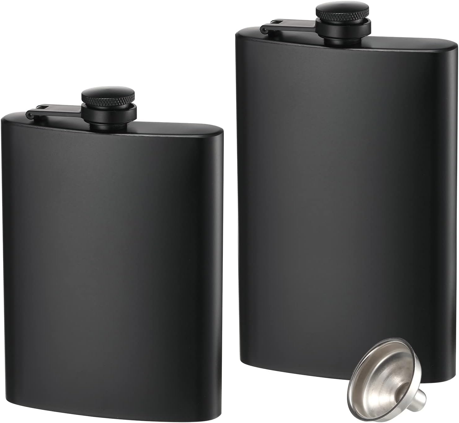 Koliyn2 Pack Hip Flasks for Liquor, 8 Oz & 12 Oz Stainless Steel Leakproof Thin Flasks with Funnel for Men & Women Matte Black