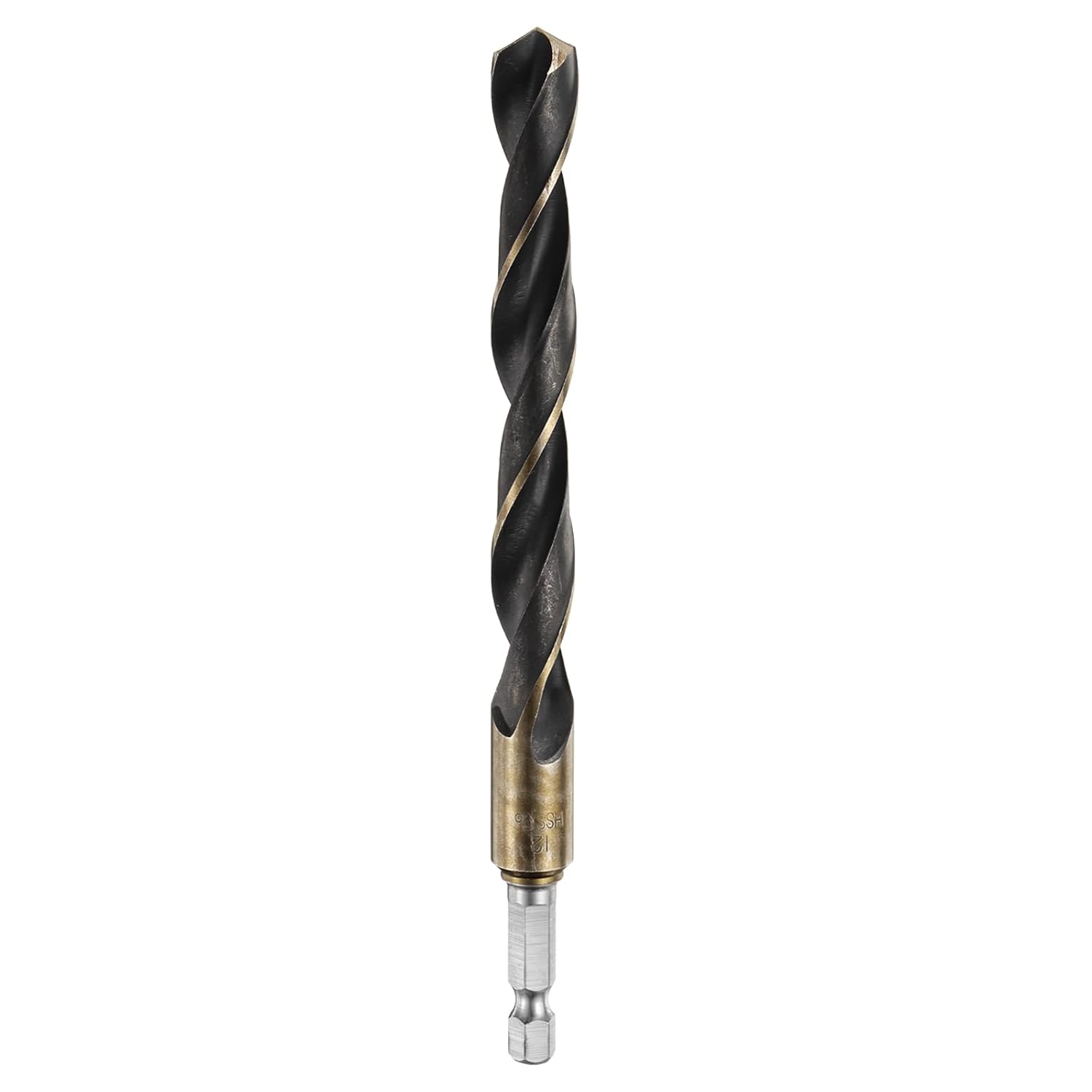 HARFINGTON 1/4" Hex Shank Twist Drill Bits 12mm Gold Titanium & Black Nitride Coated 4341 High Speed Steel Quick Change Hex Drilling Bit Jobber Drill Bits for Wood Plastic Metal
