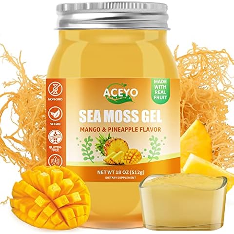 ACEYO (18 OZ) Irish Sea Moss Gel Organic Raw Vegan Mango Pineapple Flavor 102 Vitamins and Minerals Wild Harvested Non-GMO Immune Defense Booster Thyroid Digestive Support Cover