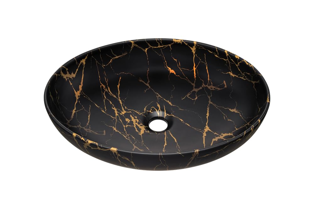 Vasque à Poser en Céramique Noire Marbrée - L 52 X 39.5 Cm - Gamme Mona
