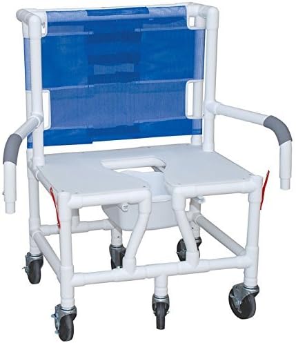 MJM International S126-5-BAR-DDA-SSDE-SQ-PAIL Bariatric Shower Chair, Full Support Commode Opening Soft Seat with Double Drop Arms and Commode Pail, 600 oz Capacity, 45" Height x 31" Width x 29" Depth, Royal Blue/Forest Green/Mauve
