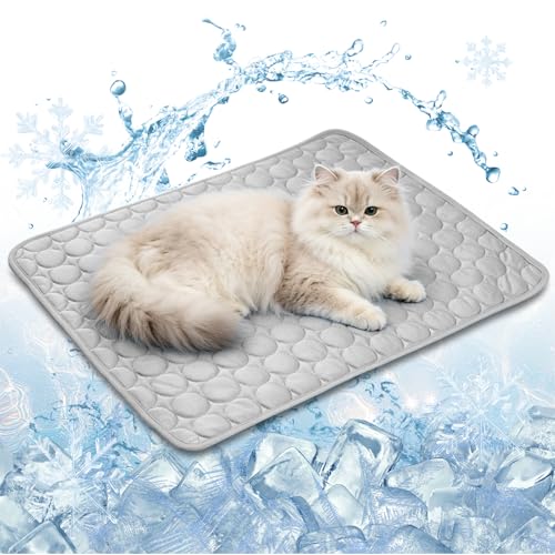 Raisand Kühlmatte für Katzen 50x40 cm Kratzfest langlebig & waschbar Katzenkühlmatte ungiftige & Faltbare Kühlmatte Katzen für Innenbereich Außenbereich und Auto (S/Grau)