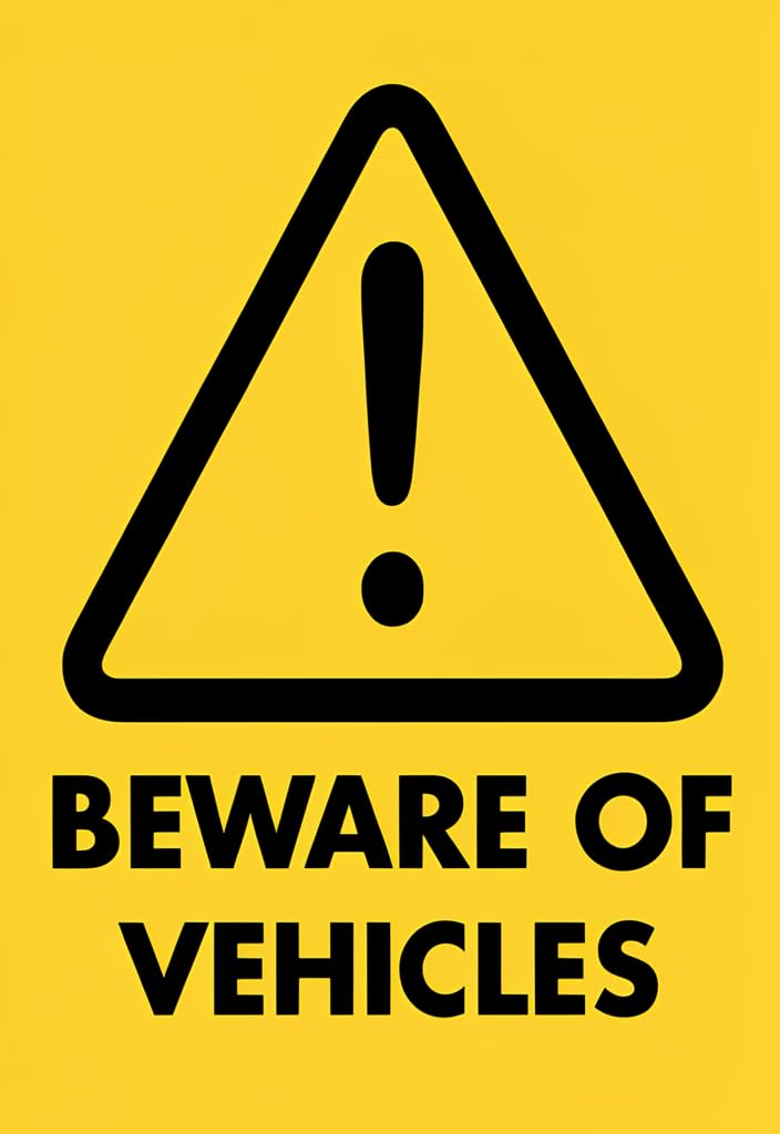 peiyeety Beware of Vehicles Tin Sign 12x8 Inch Yellow Warning Metal Wall Decor, Bold Caution Safety Sign for Garage Driveway Workshop Parking Area, Easy Hanging Rustic Industrial Gift Idea