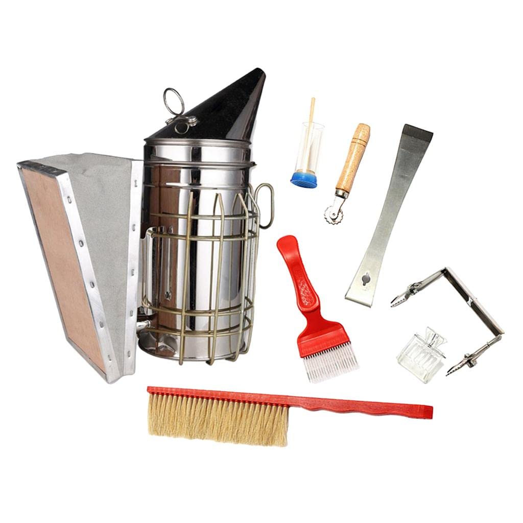 barenx Kit de 8 herramientas de apicultura para ahumar, tenedor, equipo de apicultura, suministros de accesorios para principiantes