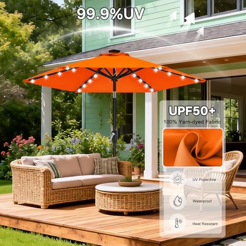 Image of ABCCANOPY Durable Solar Led Patio Umbrellas with 32LED Lights 7.5FT (Orange)