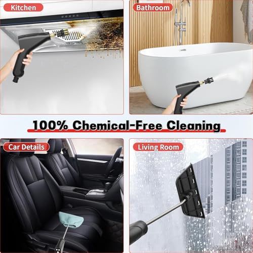 Image of Portable Steam Cleaner, 2500W Pressurized Handheld Steam Cleaner with 1.2L Water Tank, 6 Levels Steam Output, Cleaning Steamer for Cleaning Home Furniture, Bathroom, Car Detailing (Red)