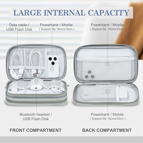 Image of FYY Electronic Organizer, Travel Cable Organizer Bag Pouch Electronic Accessories Carry Case Portable Waterproof Double Layers Storage Bag for Cable, Charger, Phone, Earphone, Medium Size, Light Grey