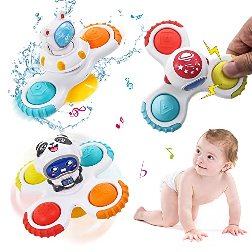 3Pcs Suction Cup Spinner Toys For Baby 12-18 Months, Infant Travel Spinning Top Toys Sensory Toys Baby Bath Toy Age 1 2 3, High Chair Toys For Toddlers Baby Girls Boys Gifts (Space 02) #TOP2