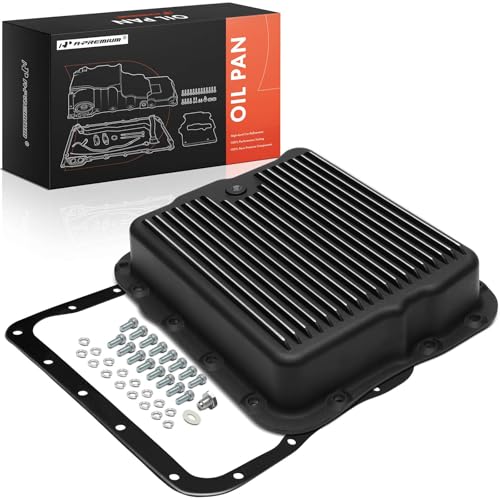 A-Premium Plated Finned Aluminum Transmission Oil Pan with Drain Plug Bolts and Gasket Compatible with GM 700R4 4L60 4L60E 2-5/8 Pan Depth