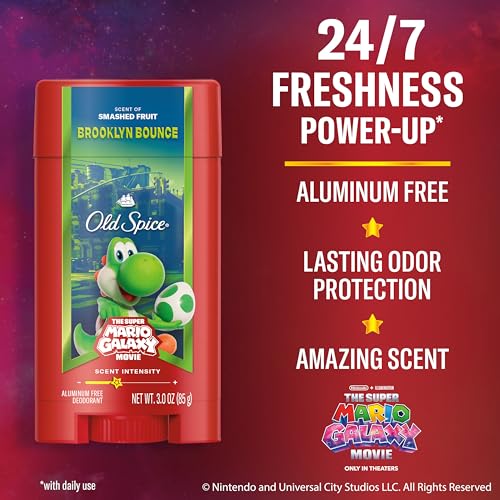 Image of Old Spice X Super Mario, Brooklyn Bounce with Smashed Fruit Scent, Aluminum Free Deodorant + Body & Face Wash Bundle for Men, Smell Super with 24 /7 Lasting Freshness & 24 /7 Shower Clean (Pack of 2)