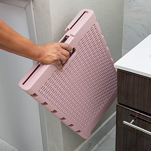 Mind Reader Basket Collection, Foldable Laundry Hamper, 61 Liter (10Kg/22Lbs) Capacity, Cut Out Handles, Attached Hinged Lid, Ventilated, Pink #TOP6