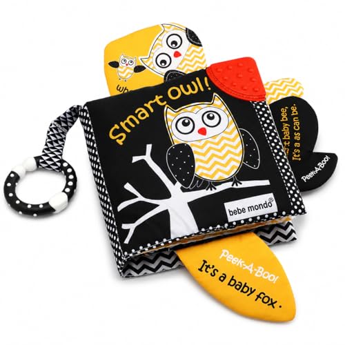 Image of High Contrast Baby Book, Crinkle Books for Babies, Newborn Infant Toys 0-3, 0-6, 6-12 Months, Touch & Feel Black and White Soft Book, Tummy Time Mirror Toy, Teething,Baby Shower, Gifts Boys Girls-Owl