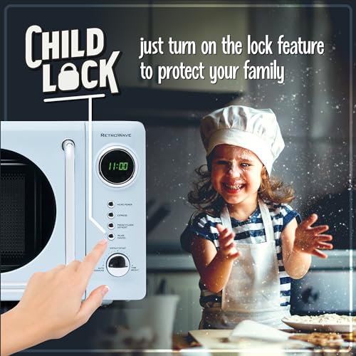 Image of Nostalgia Retro Compact Countertop Microwave Oven - 0.7 Cu. Ft. - 700-Watts with LED Digital Display - Child Lock - Easy Clean Interior - Blue