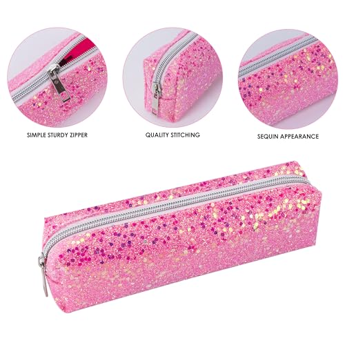 Image of Pink Pencil Box Glitter, Shiny Pencil Case, Stationery Zipper Portable Pencil Case, Stationery Storage Bag, for Daily Study Work (1Pcs)