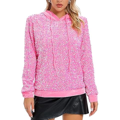 Justalwart Women's Sequin Pink Velvet Pullover Hoodie (US 8-10) Cover