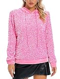 Justalwart Women's Sequin Pink Velvet Pullover Hoodie (US 4-6)