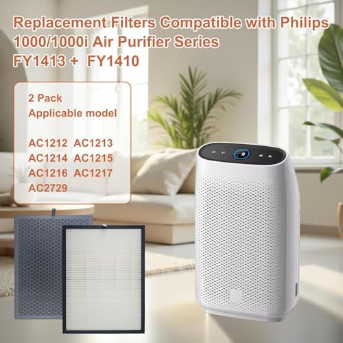 Image of SEIBEN Activated Carbon + HEPA Filter Set Compatible With Philips Air Purifier Model AC1215, AC1217, AC 1211. Free Cleaning brush inside.