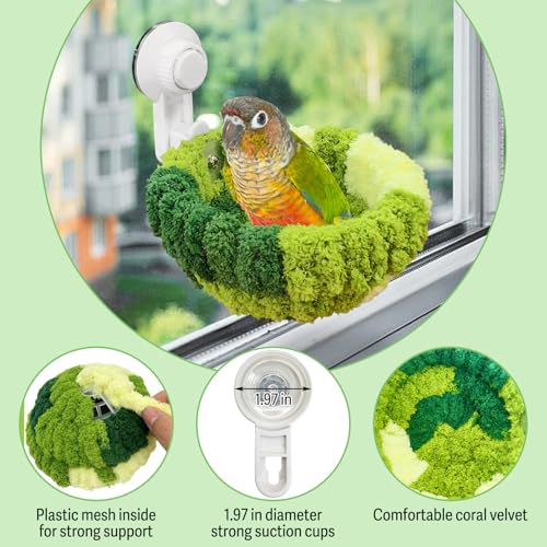 Image of kathson kathon Window Bird Bed with Suction Cup, Winter Warm Bird Plush Nest Parrot Sleeping Bed for Budgie Lovebird Conure Quaker (Diameter 6.7in, Blue)