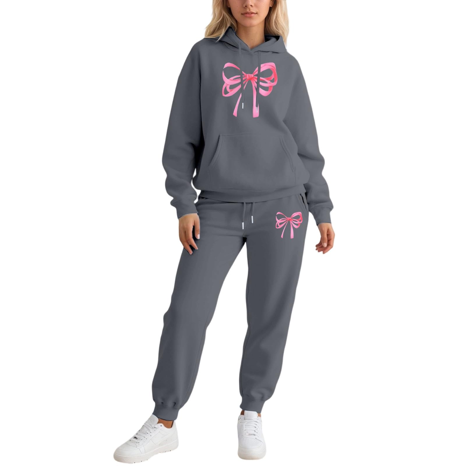 Survêtement décontracté en coton doux avec sweat à capuche ample gris