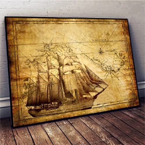 Toile murale voilier rétro 50x70 : solution déco pour mur vide étude