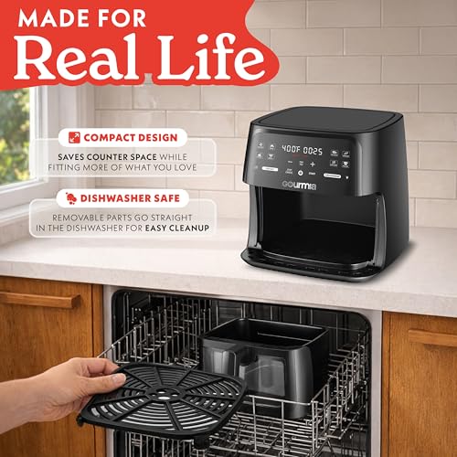 Image of Gourmia Air fryer with 8 litres, 8 preset settings with digital display, FryForce 360 technology, easily visible window and interior light, basket suitable for