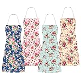 Whaline 4Pcs Floral Aprons Vintage Rose Flower Pattern Adjustable Kitchen Cooking Apron Decorative Reusable Aprons for Spring Dinner Baking Grilling Mom Wife Grandma Sister Gift Supplies