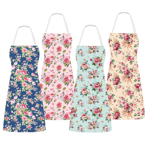 Whaline 4Pcs Floral Aprons Vintage Rose Flower...