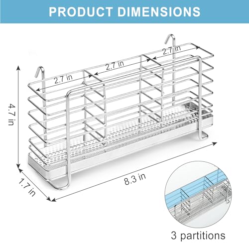Iwntwy 3 DIVIDED COMPARTMENTS UTENSIL HOLDER Utensil Holder, Stainless Steel Utensil Drying Rack thumb #1