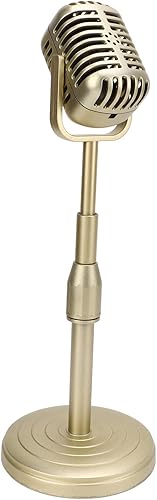 Modelo vintage de utilería de micrófono con soporte ajustable, decoración de micrófono de escritorio antiguo para decoración de fiestas, juegos de